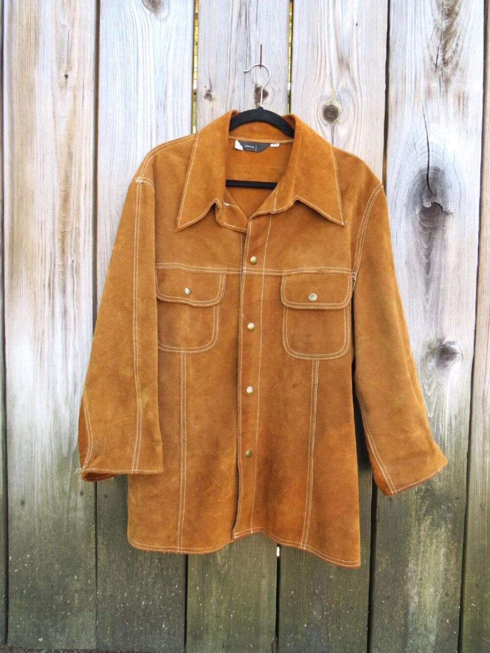 1970s Suede Jacket Mens 44 JC Penney Western Leather Shirt Jacket - Picture 5 of 9